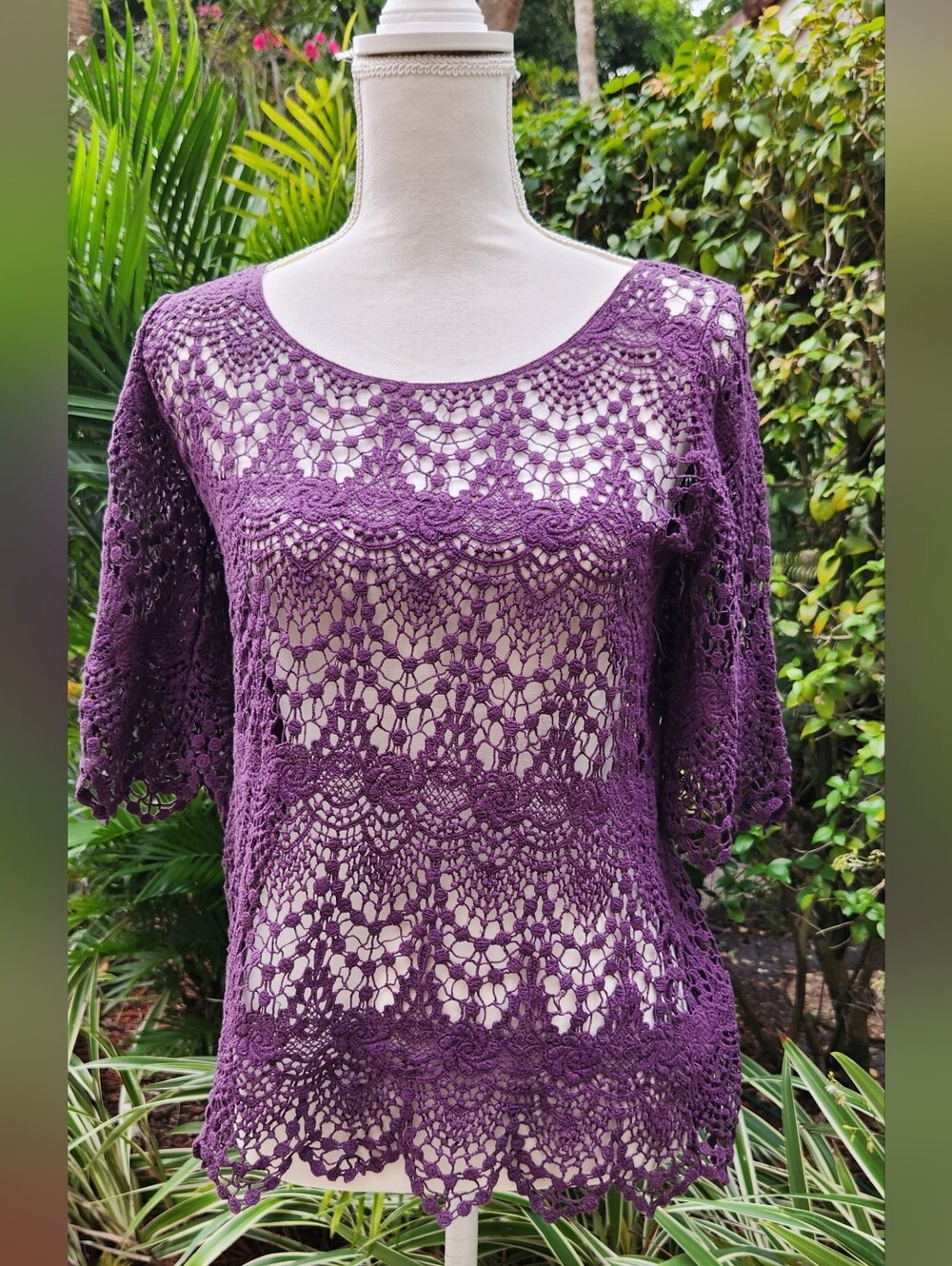INC International Concepts Plum Crochet Lace Top